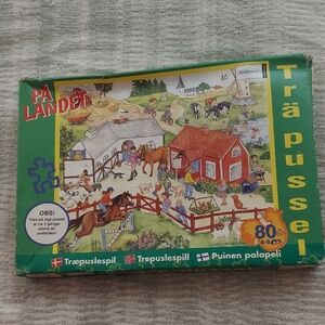 Vintage Träpussel På Landet" Farm Animals Farhouse Wooden Puzzle 80 Pc